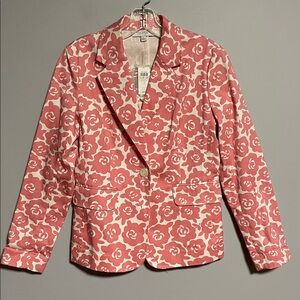 Ann Taylor Blazers Pink White Floral Print Mature Single Breasted SZ 2